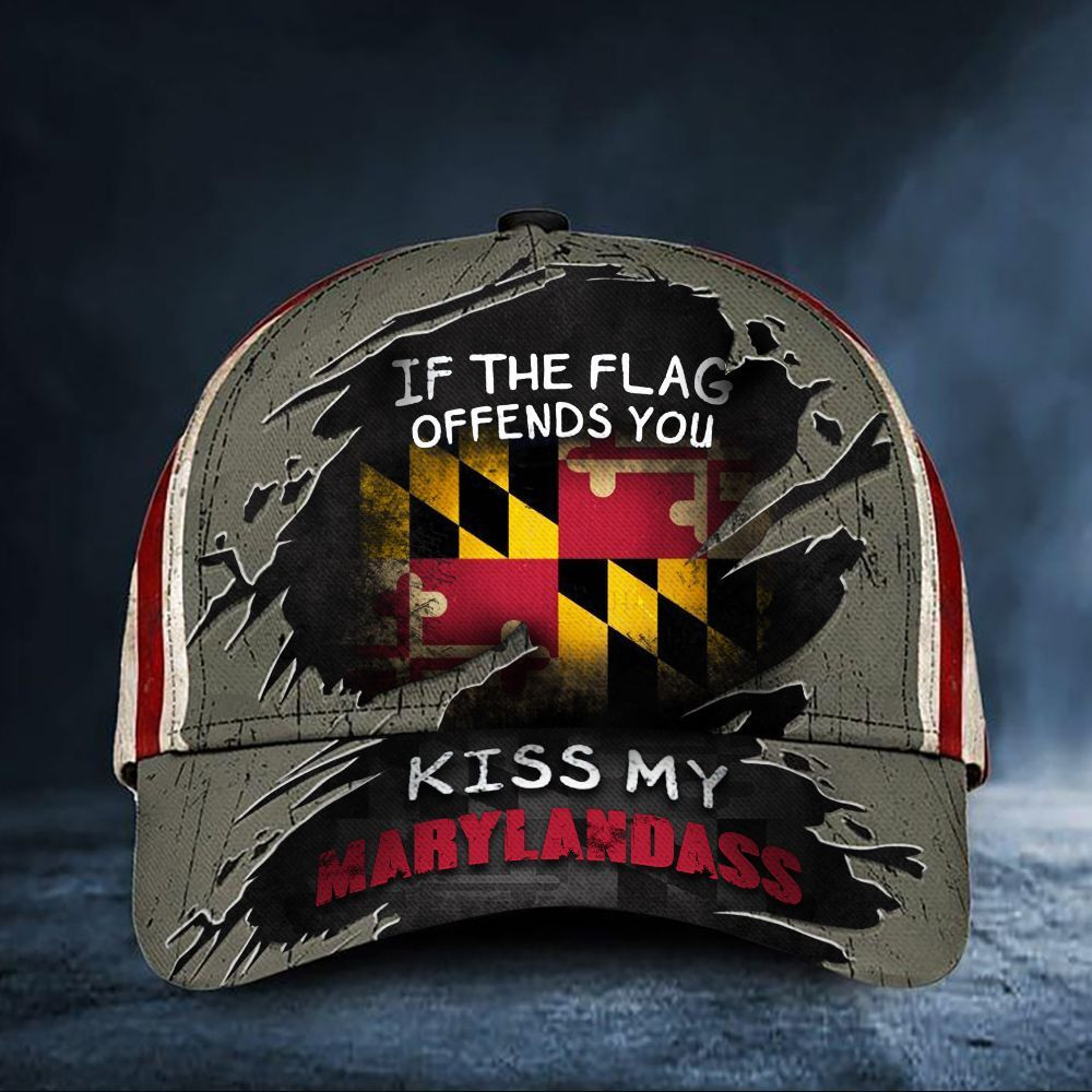 If The Flag Offends You Kiss My Marylandass Cap USA Flag Unique Hat State Of Maryland Merch Trucker Hats Custom Hats Gifts For Men & Women