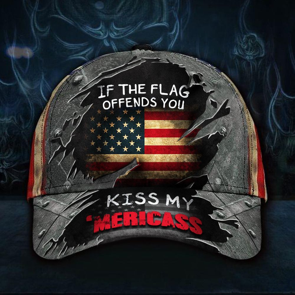 If The Flag Offends You Kiss My 'Mericass Hat Patriotic Funny American Flag Vintage Cap Trucker Hats Custom Hats Gifts For Men & Women