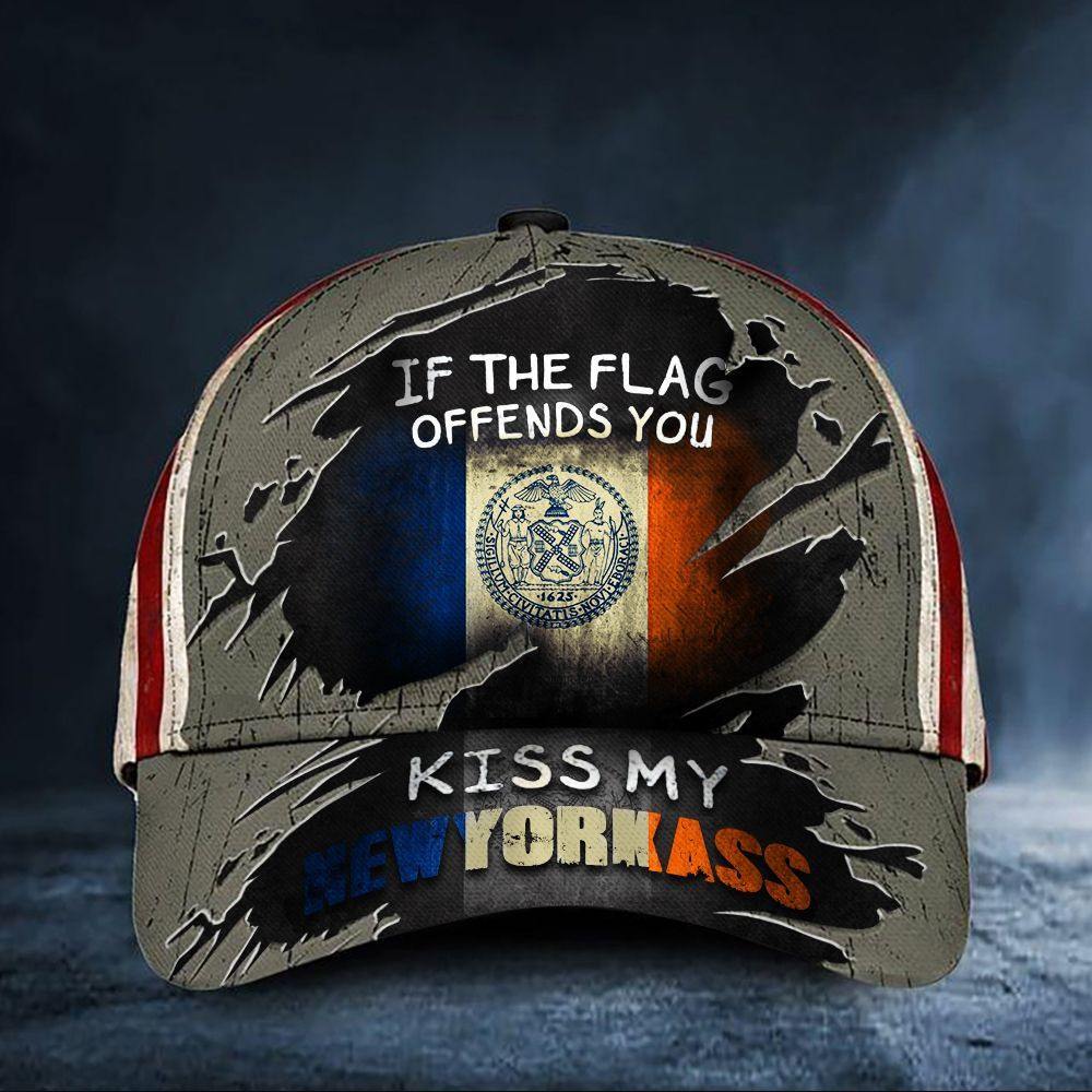If The Flag Offends You Kiss My New Yorkass Cap USA Flag Hat Honor New York NYC Merch Trucker Hats Custom Hats Gifts For Men & Women