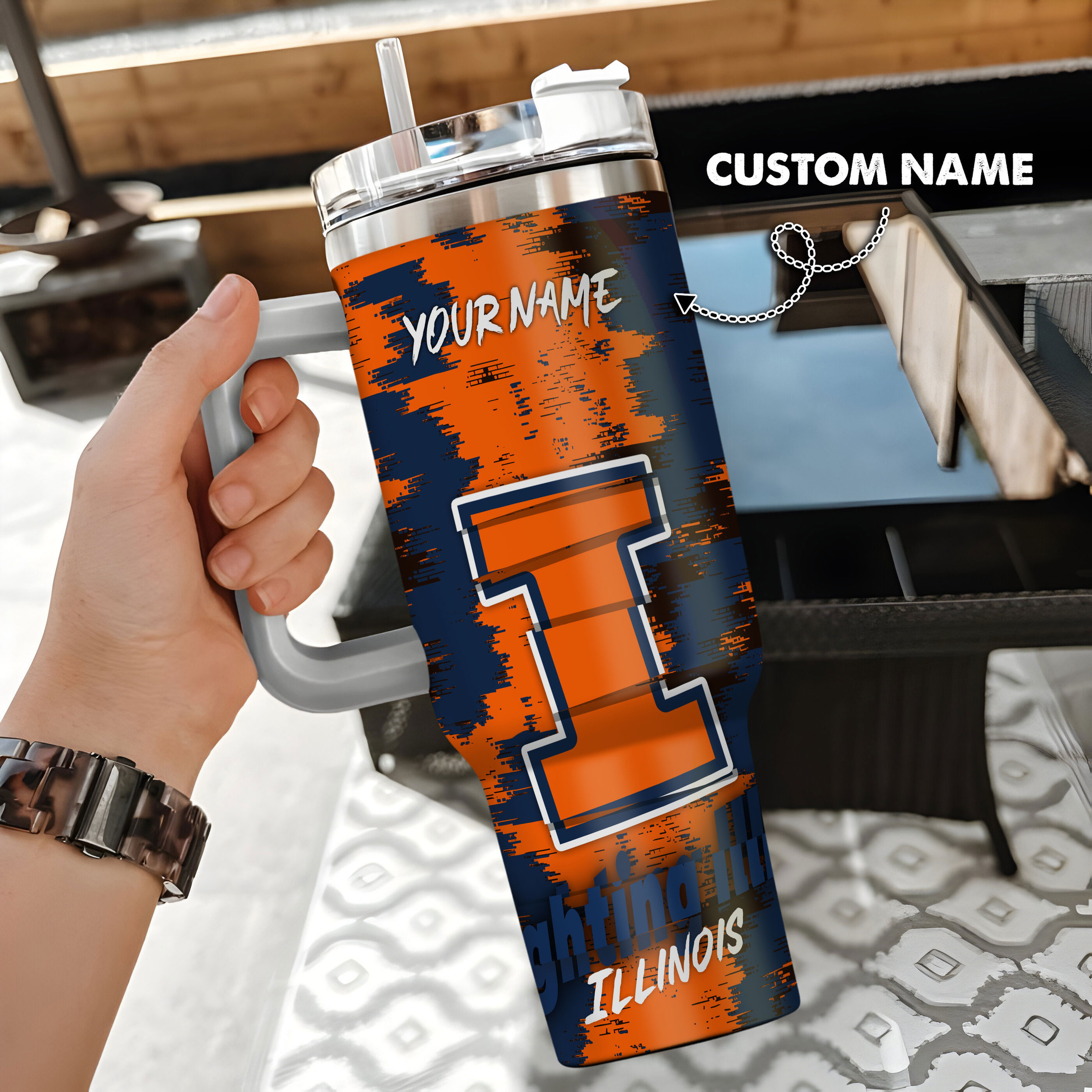 Illinois Fighting Illini NCAA Custom Stanley Cup 40 oz 30 oz Tumbler With HandleTVC230110