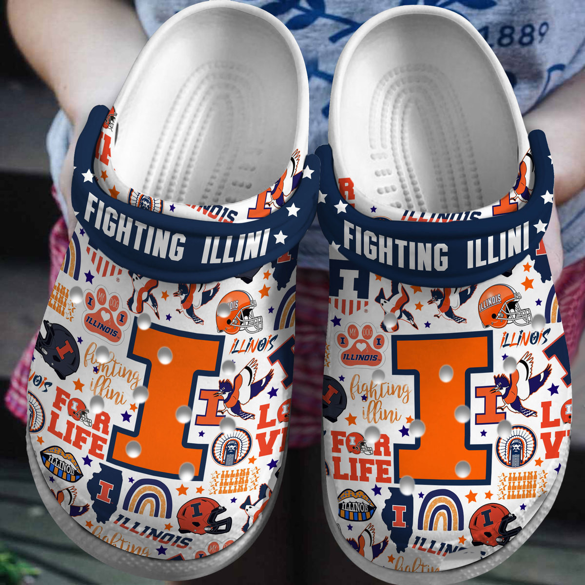 Illiois Fighting Illini NCAA Sport Crocs Crocband Clogs Shoes Comfortable For Men Women and Kids