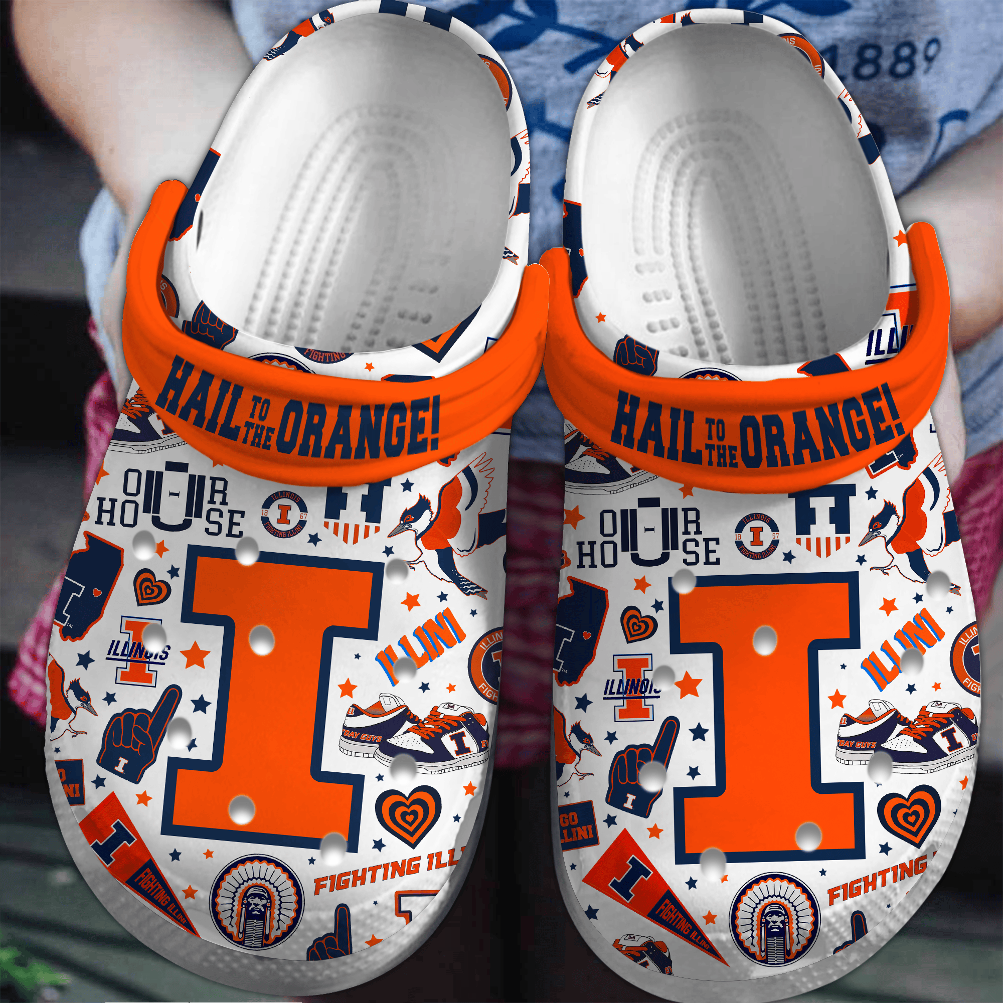 Illiois Fighting Illini NCAA Sport Crocs Crocband Clogs Shoes Comfortable For Men Women and Kids