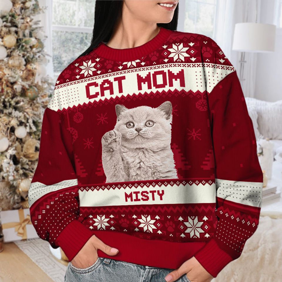 I'm A Cat Mum - Personalized Unisex Ugly Christmas Sweatshirt - Upload Image, Gift For Pet Lovers, Christmas Gift - Image 3