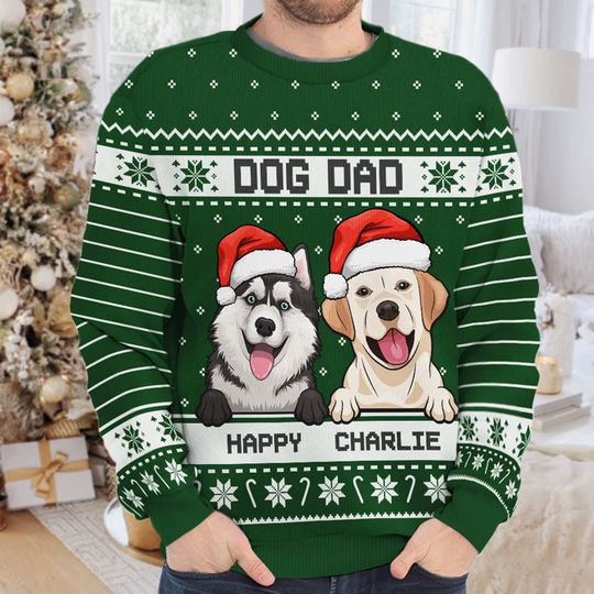 I'm A Happy Dog Dad Dog Mom - Personalized Custom Unisex Ugly Christmas Sweatshirt - Image 10