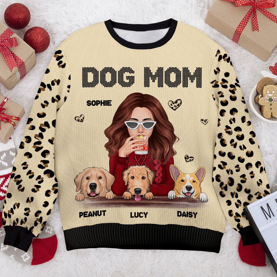 I'm A Happy Dog Mom - Personalized Custom Unisex Ugly Christmas Sweatshirt, Christmas Gift - Image 4