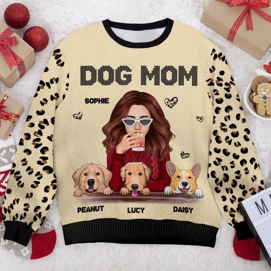 I'm A Happy Dog Mom - Personalized Custom Unisex Ugly Christmas Sweatshirt, Christmas Gift - Image 8