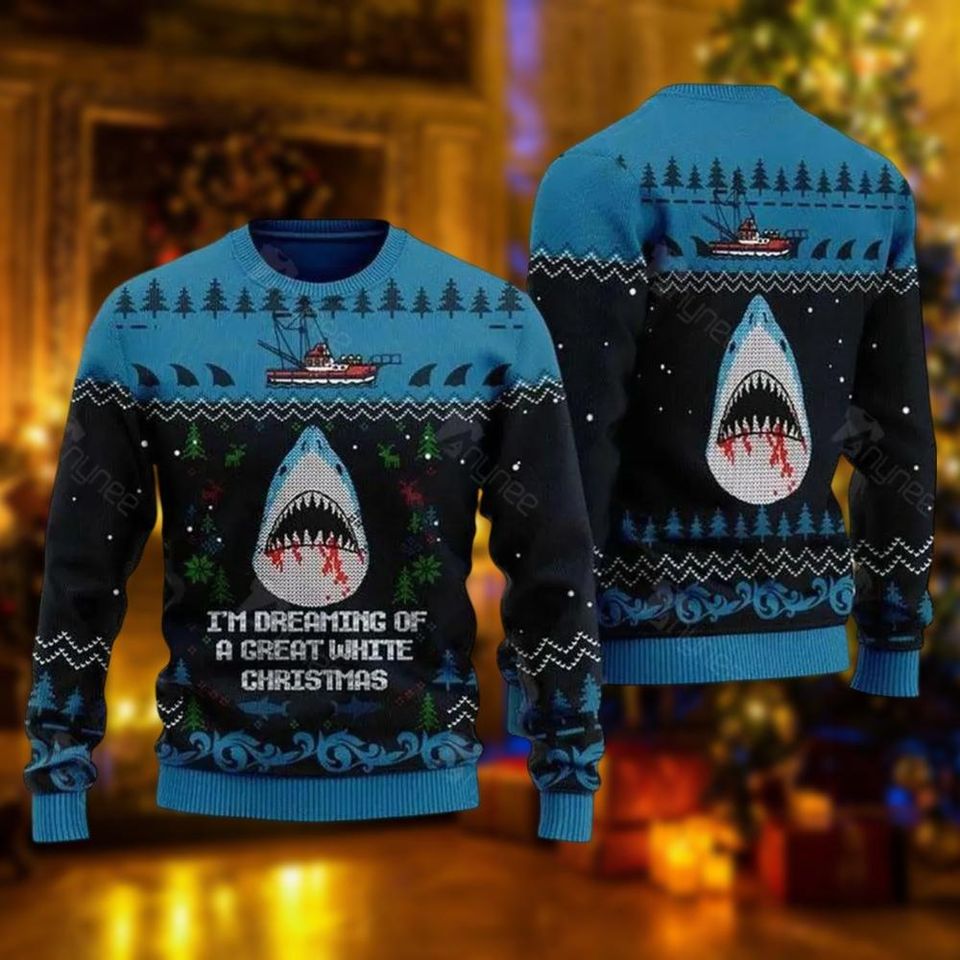 Im Dreaming Of A Great White Christmas Shark Ugly Christmas Sweater
