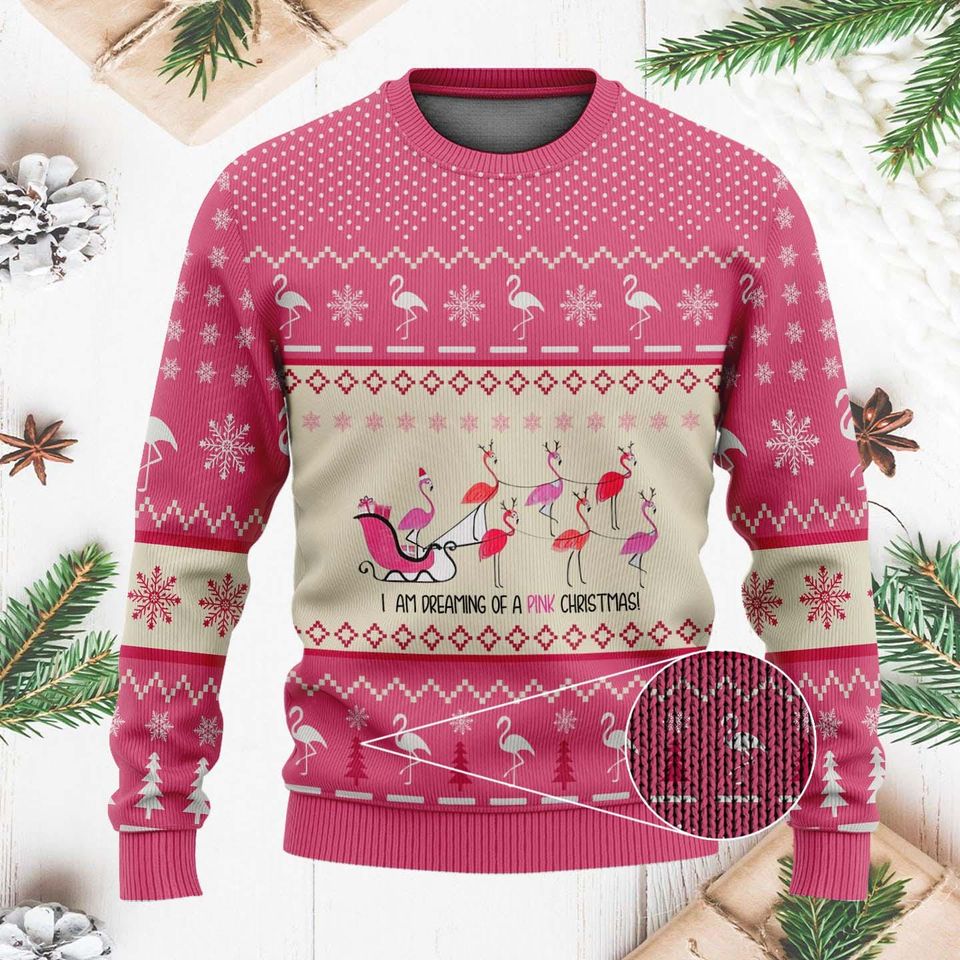 Im Dreaming of a Pink Christmas Ugly Sweater - Festive Flamingo Holiday - Image 4
