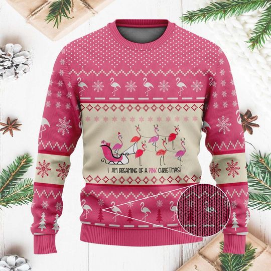 Im Dreaming of a Pink Christmas Ugly Sweater - Festive Flamingo Holiday - Image 13