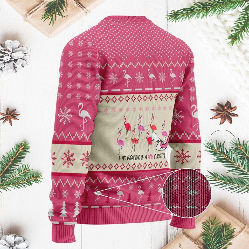 Im Dreaming of a Pink Christmas Ugly Sweater - Festive Flamingo Holiday - Image 5