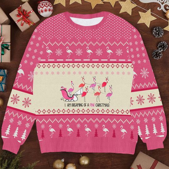 Im Dreaming of a Pink Christmas Ugly Sweater - Festive Flamingo Holiday - Image 10