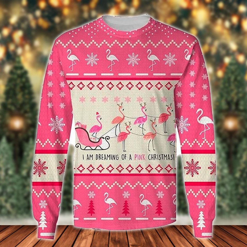 I'm Dreaming Of A Pink Ugly Christmas Sweater, Flamingo Santa Hat Xmas