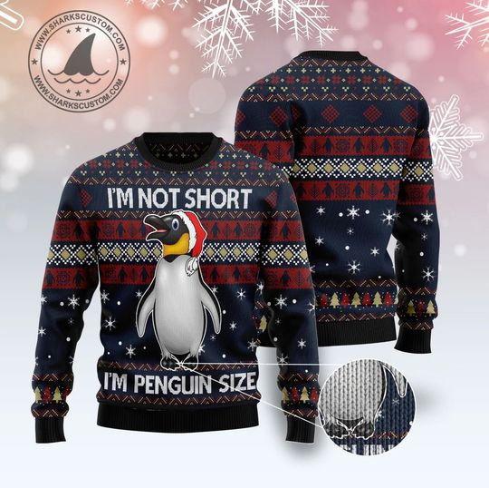 I'm Not Short I'm Penguin Size Ugly Knitted Christmas Sweater - Image 4