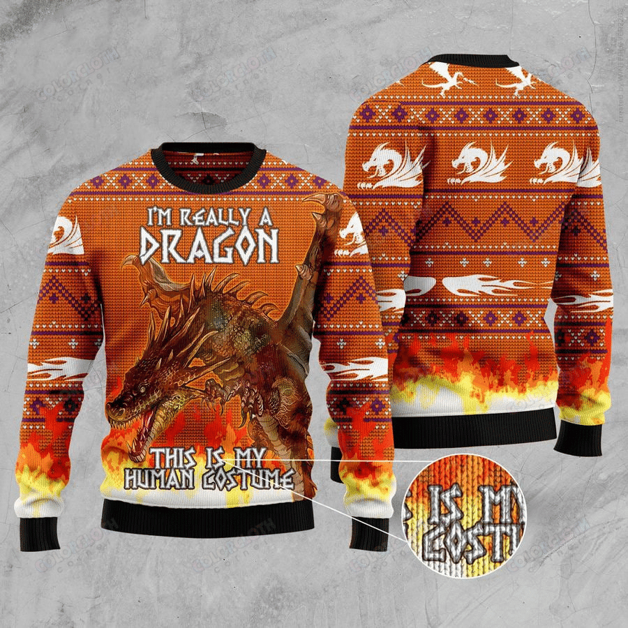 Im Really A Dragon Ugly Christmas Sweater Adult 3D Funny Matching for family