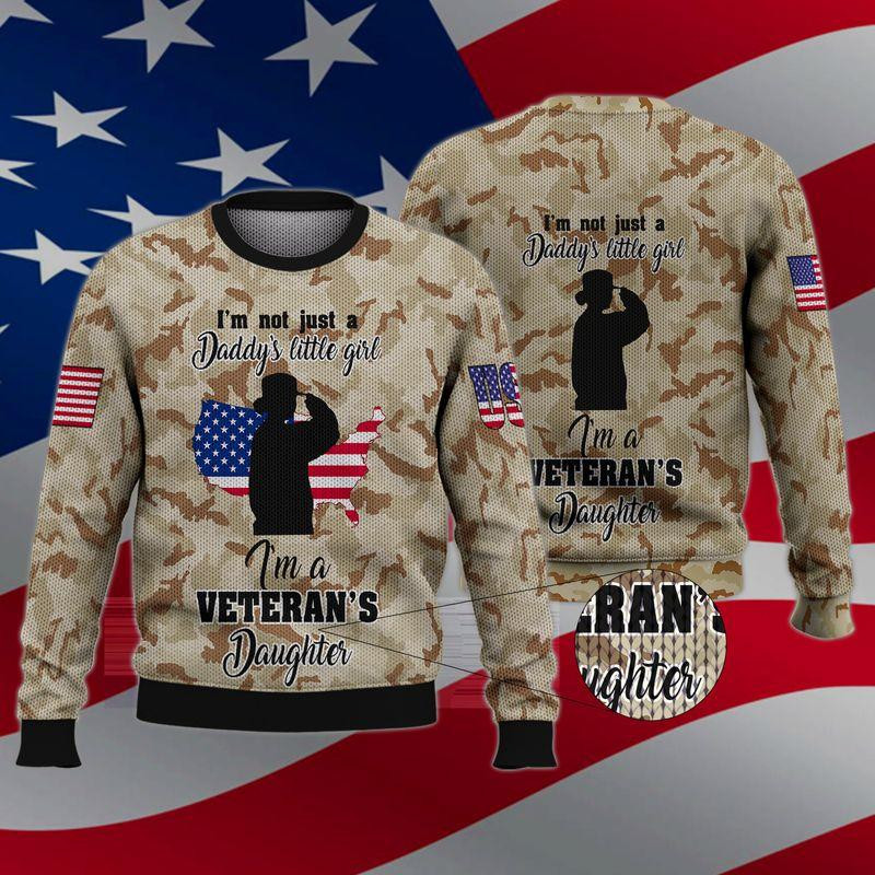 Im Veteran Daughter Ugly Christmas Sweater Adult 3D Funny Matching for family