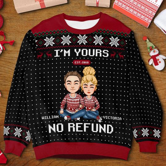 I'm Yours - Customized Personalized Ugly Sweater - Christmas Gift For Couple Husband Wife - Image 5