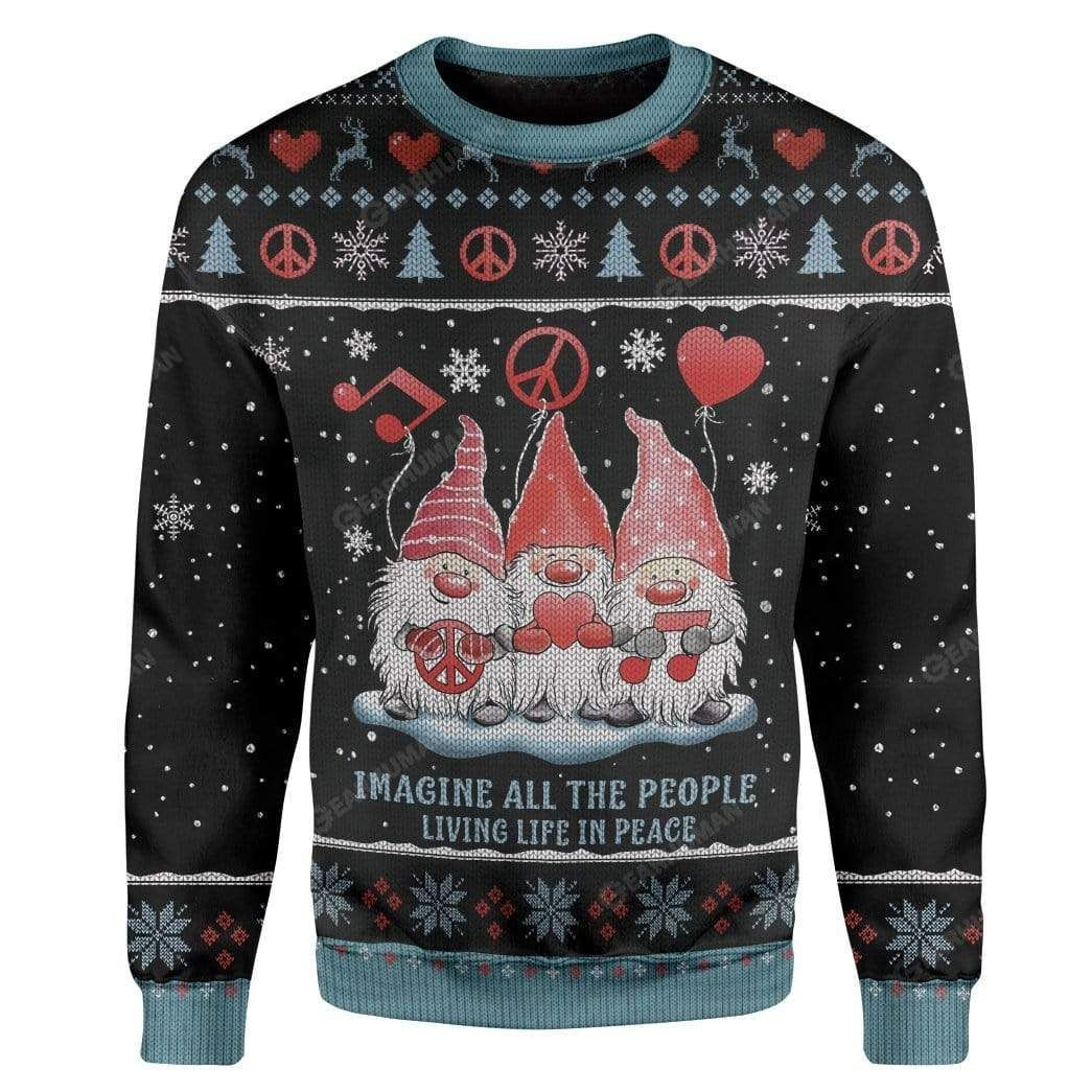 Imagine All The People Living Life In Peace For Unisex Ugly Christmas Sweater Adult 3D Funny Matching for family