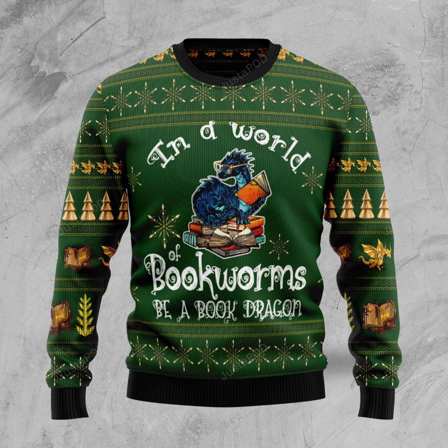 In A World Of Bookworms Be A Book Dragon Ugly Christmas Sweater Adult 3D Funny Matching for family