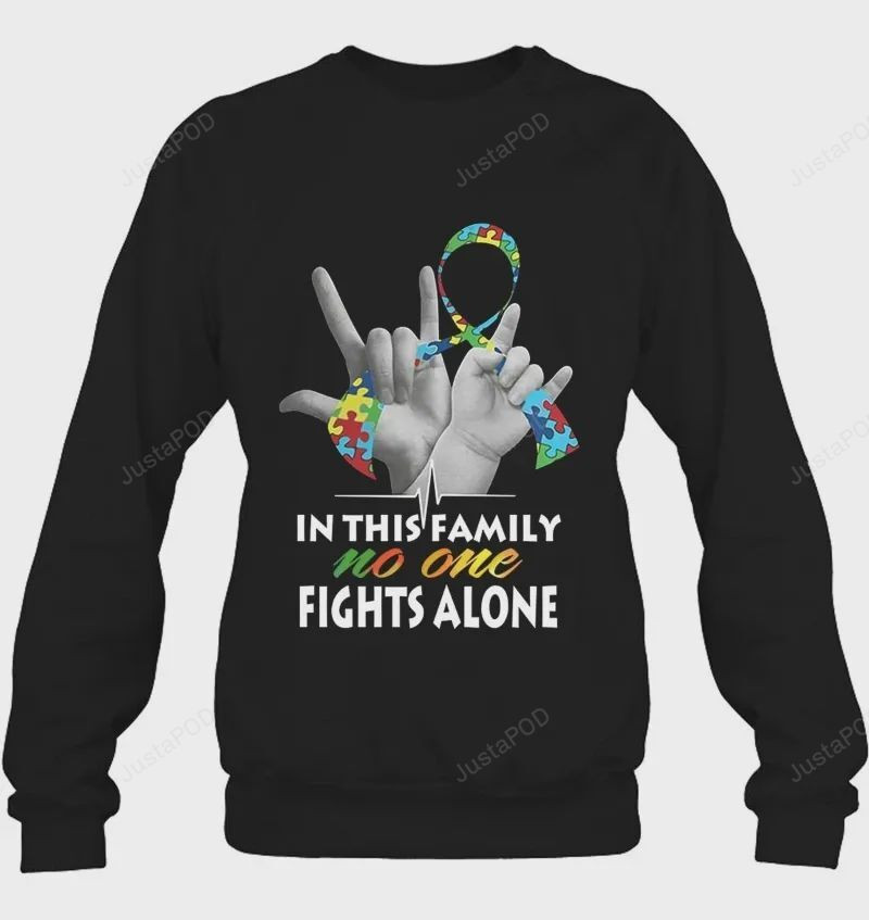 In This Family No One Fights Alone Autism Awareness Ugly Christmas Sweater Adult 3D Funny Matching for family