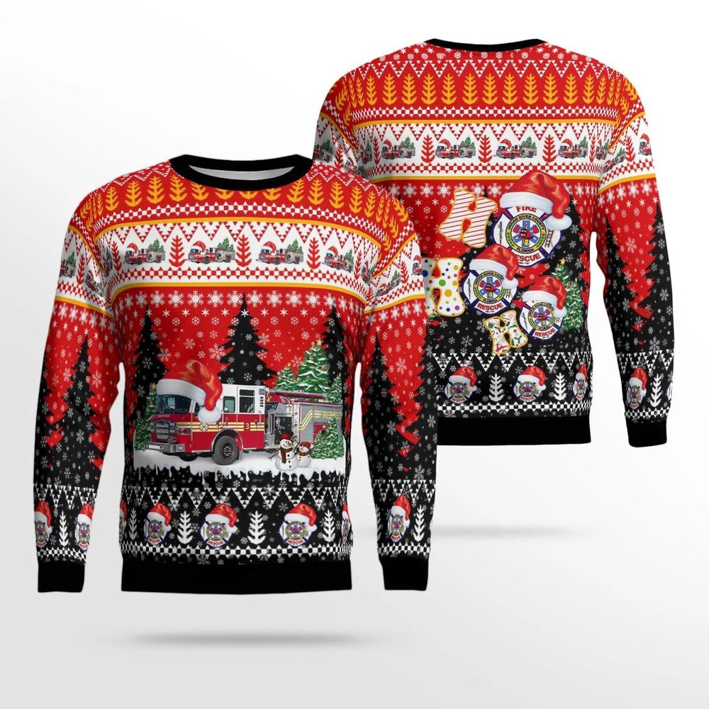 Indian River County Fire Rescue Vero Beach Florida Christmas AOP Ugly Sweater Xmas Unisex Sweater Christmas Gifts For Men Women