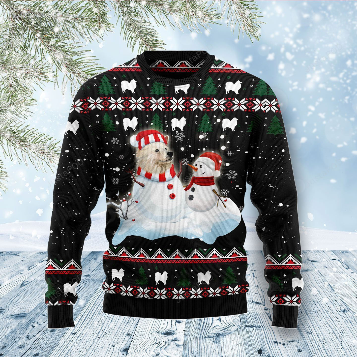 Indian Spitz And Snowman Ugly Christmas Sweater Adult 3D Funny Matching for family