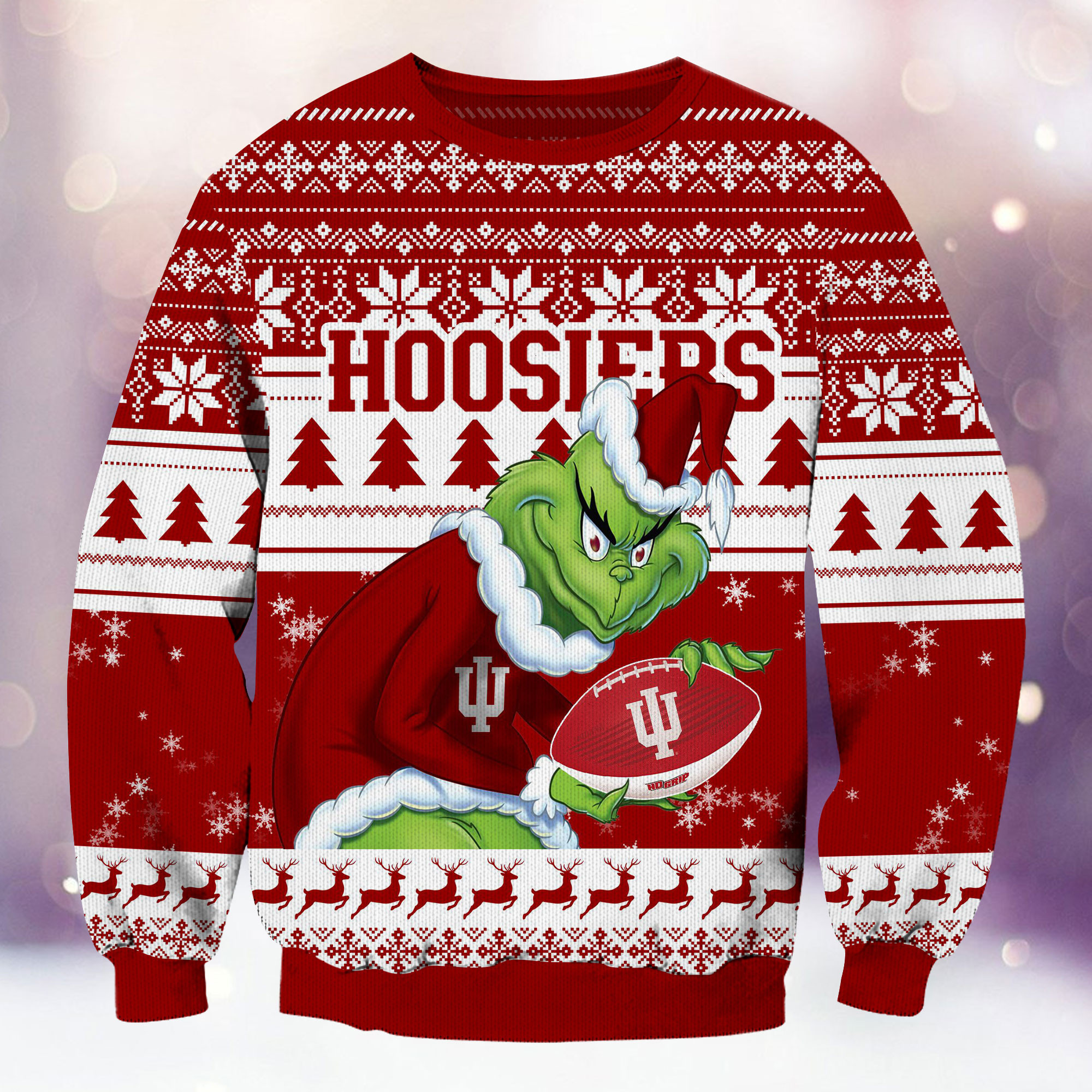 Indiana Hoosiers Grinch Ugly Christmas Sweater Adult 3D Funny Matching for family - Image 2