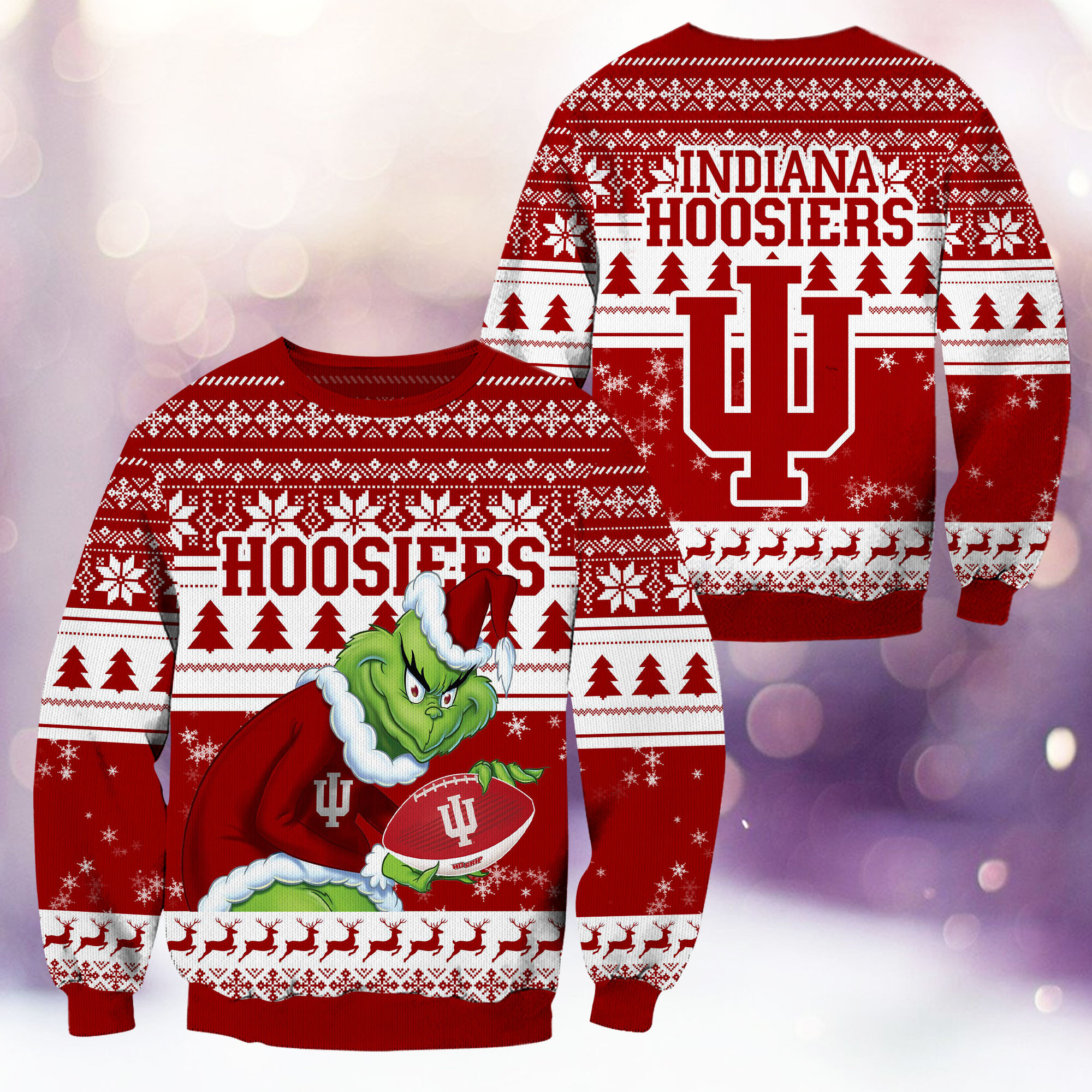 Indiana Hoosiers Grinch Ugly Christmas Sweater Adult 3D Funny Matching for family