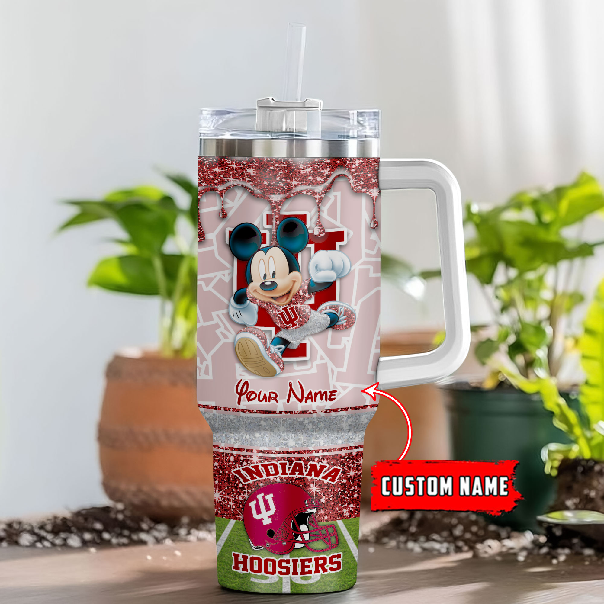 Indiana Hoosiers NCAA Mickey Mouse Glitter Custom Stanley Cup 40 oz 30 oz Tumbler With HandleTVC230123