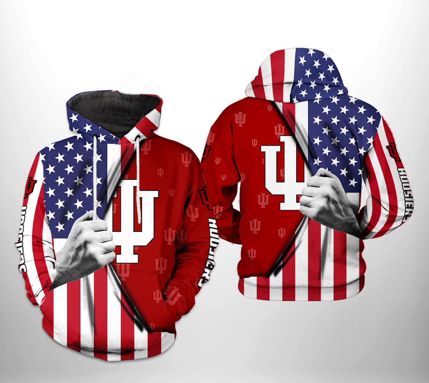 Indiana Hoosiers NCAA US Flag 3D All Over Print Hoodie, Zip Hoodie