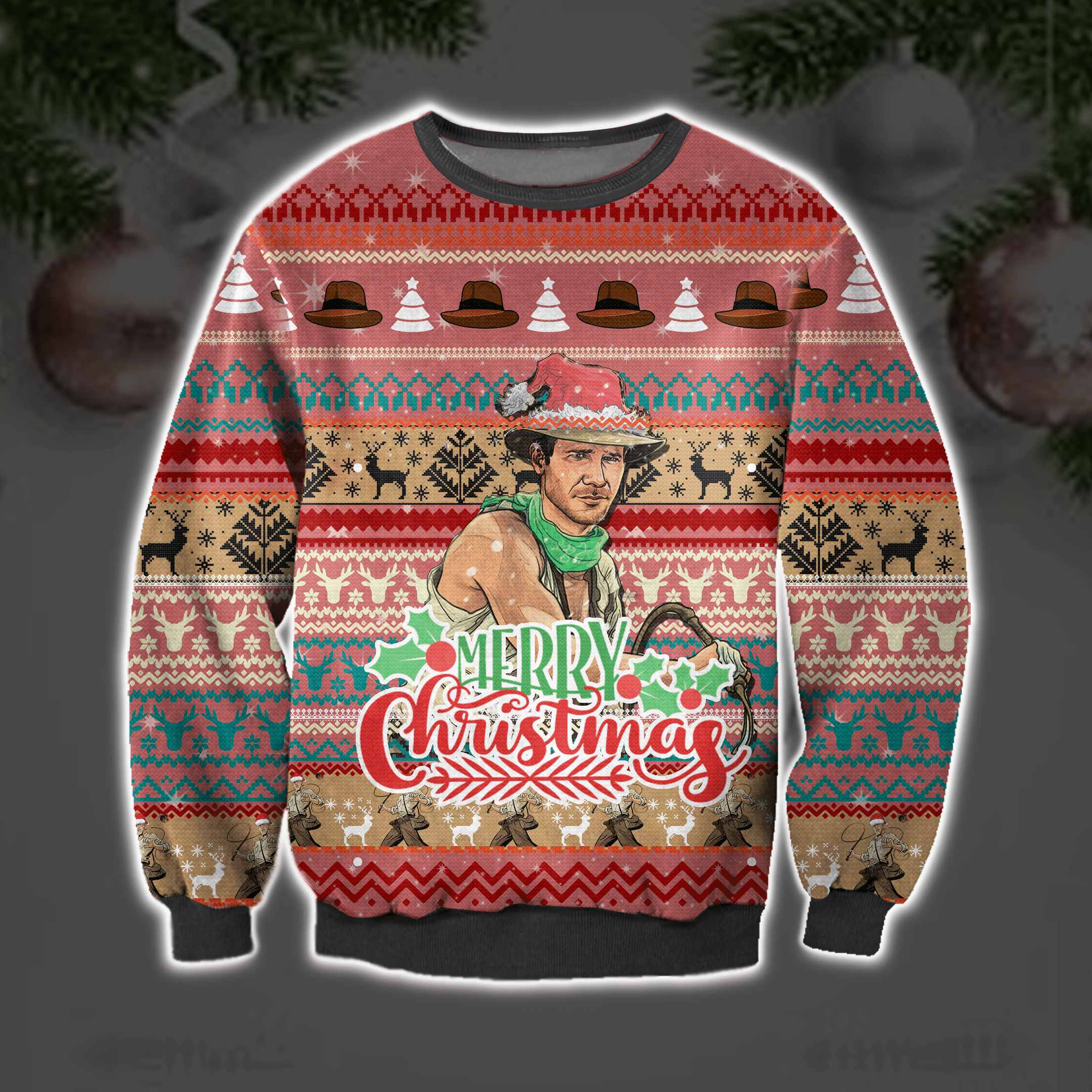 Indiana Jones Ugly Christmas Sweater Adult 3D Funny Matching for family