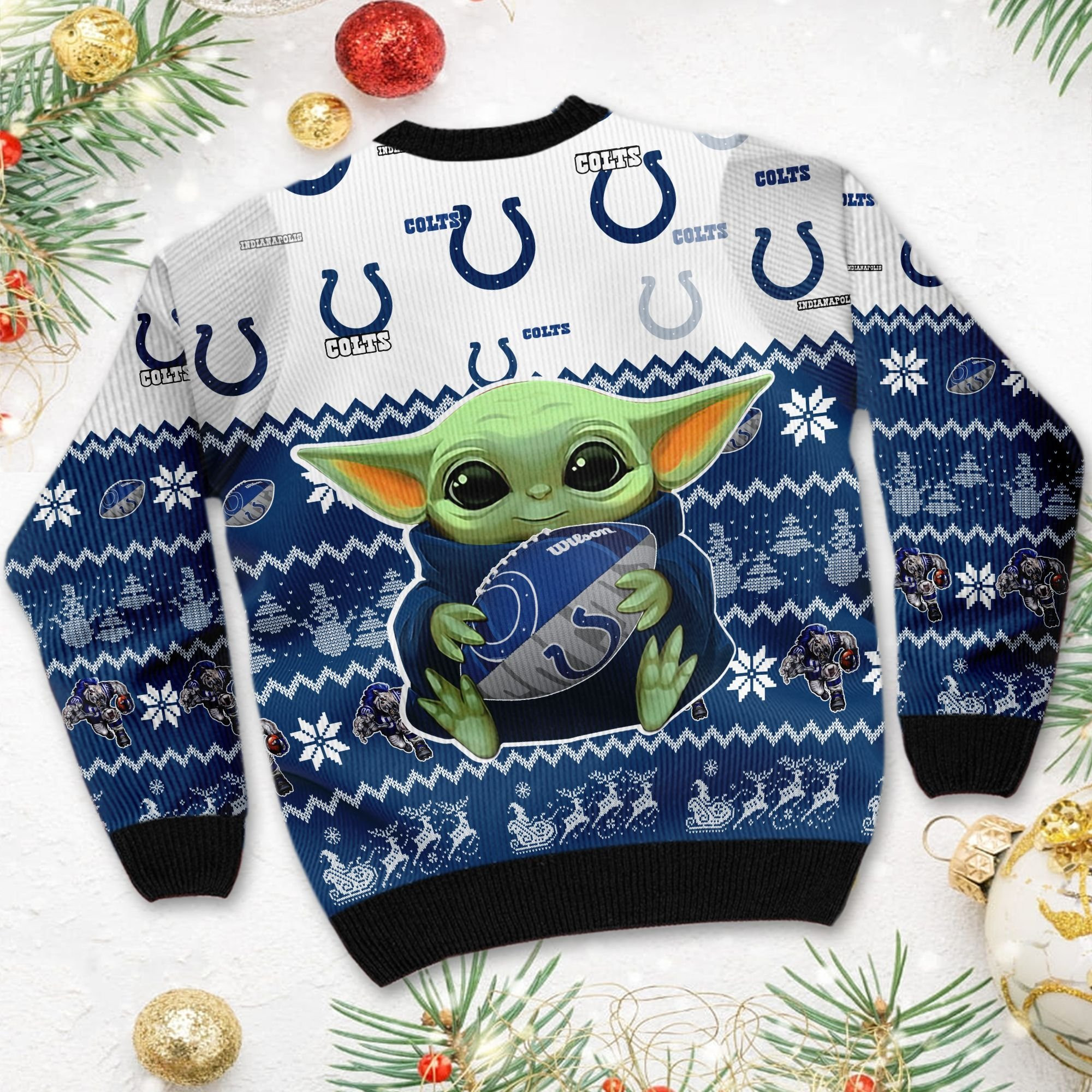 Indianapolis Colts Baby Yoda Ugly Christmas Sweater Adult 3D Funny Matching for family - Image 4