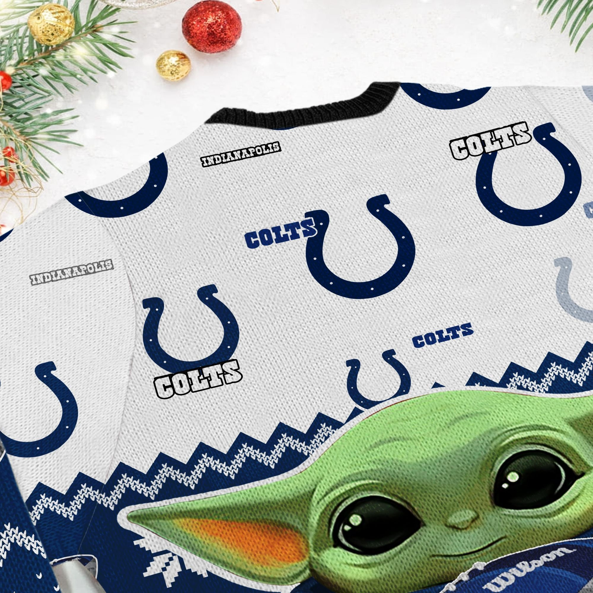 Indianapolis Colts Baby Yoda Ugly Christmas Sweater Adult 3D Funny Matching for family - Image 6