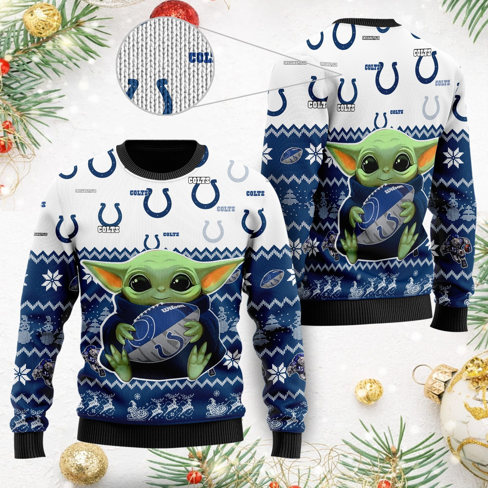 Indianapolis Colts Baby Yoda Ugly Christmas Sweater Adult 3D Funny Matching for family