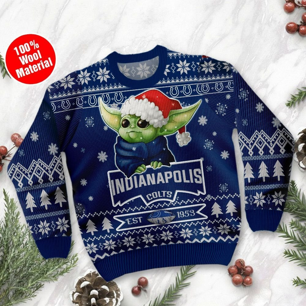 Indianapolis Colts Cute Baby Yoda Grogu Ugly Christmas Sweater Adult 3D Funny Matching for family - Image 2