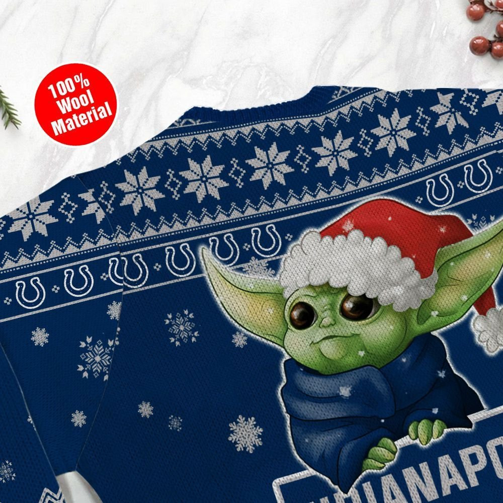 Indianapolis Colts Cute Baby Yoda Grogu Ugly Christmas Sweater Adult 3D Funny Matching for family - Image 5