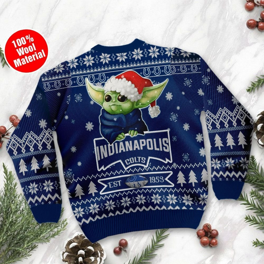 Indianapolis Colts Cute Baby Yoda Grogu Ugly Christmas Sweater Adult 3D Funny Matching for family - Image 3
