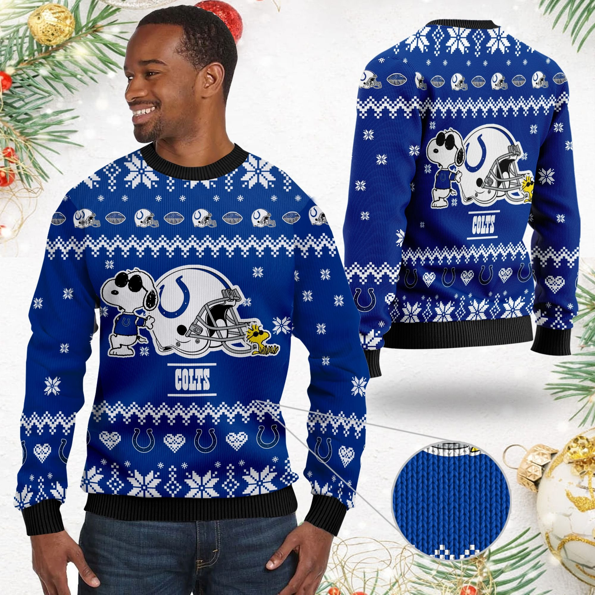 Indianapolis Colts Cute The Snoopy Show Football Helmet 3D Ugly Christmas Sweater Adult 3D Funny Matching for family - Image 2
