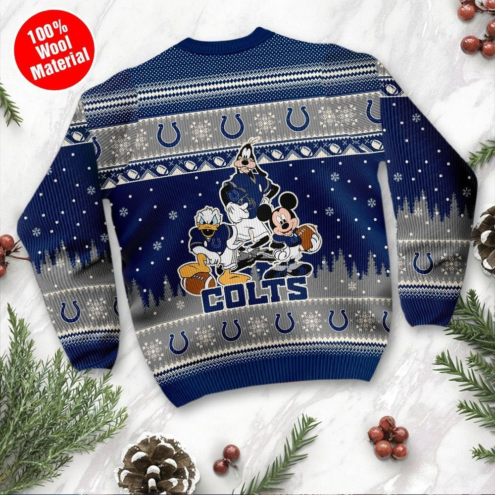 Indianapolis Colts Disney Donald Duck Mickey Mouse Goofy Personalized Ugly Christmas Sweater Adult 3D Funny Matching for family - Image 3