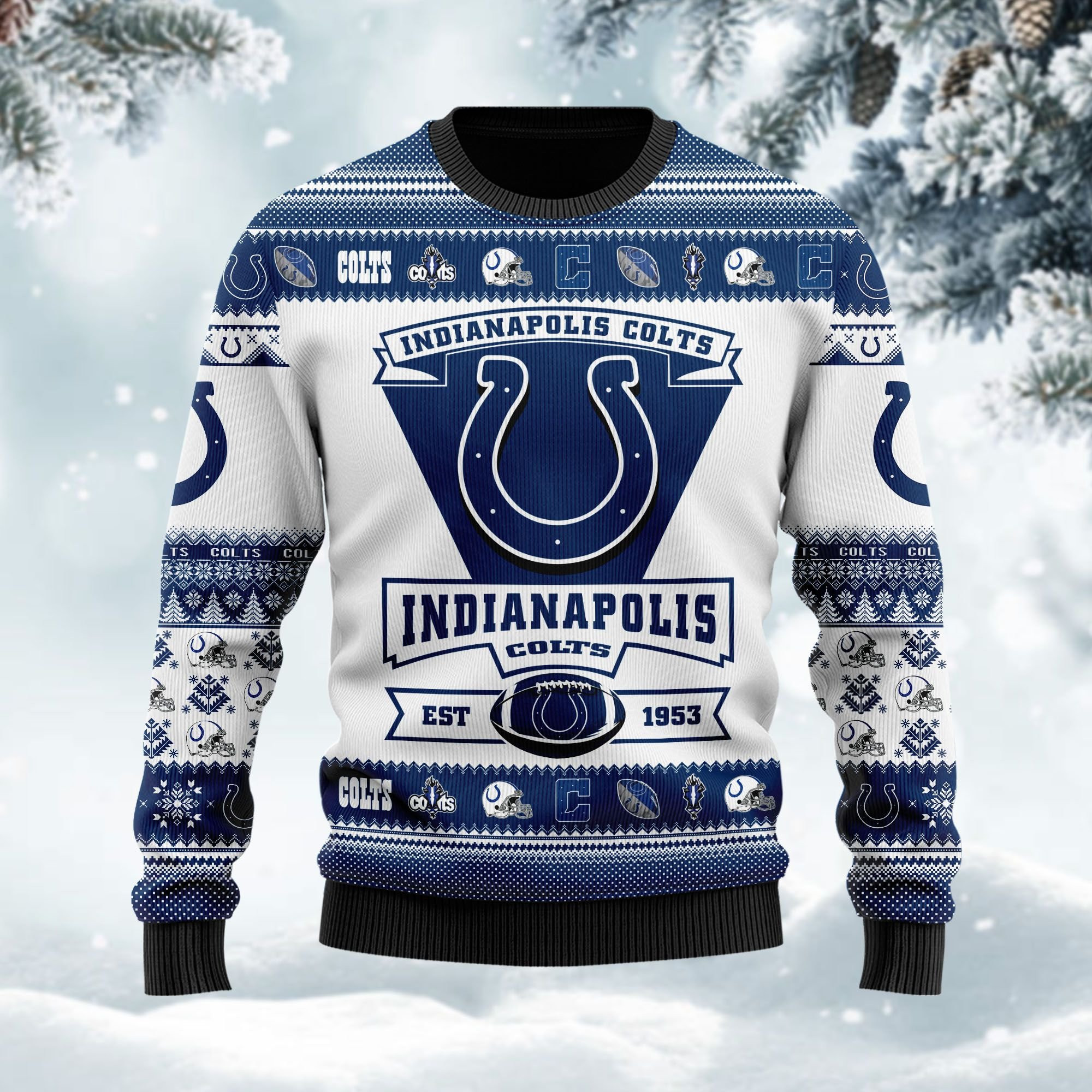 Indianapolis Colts Football Team Logo Custom Name Personalized Ugly Christmas Sweater Adult 3D Funny Matching for family - Image 3