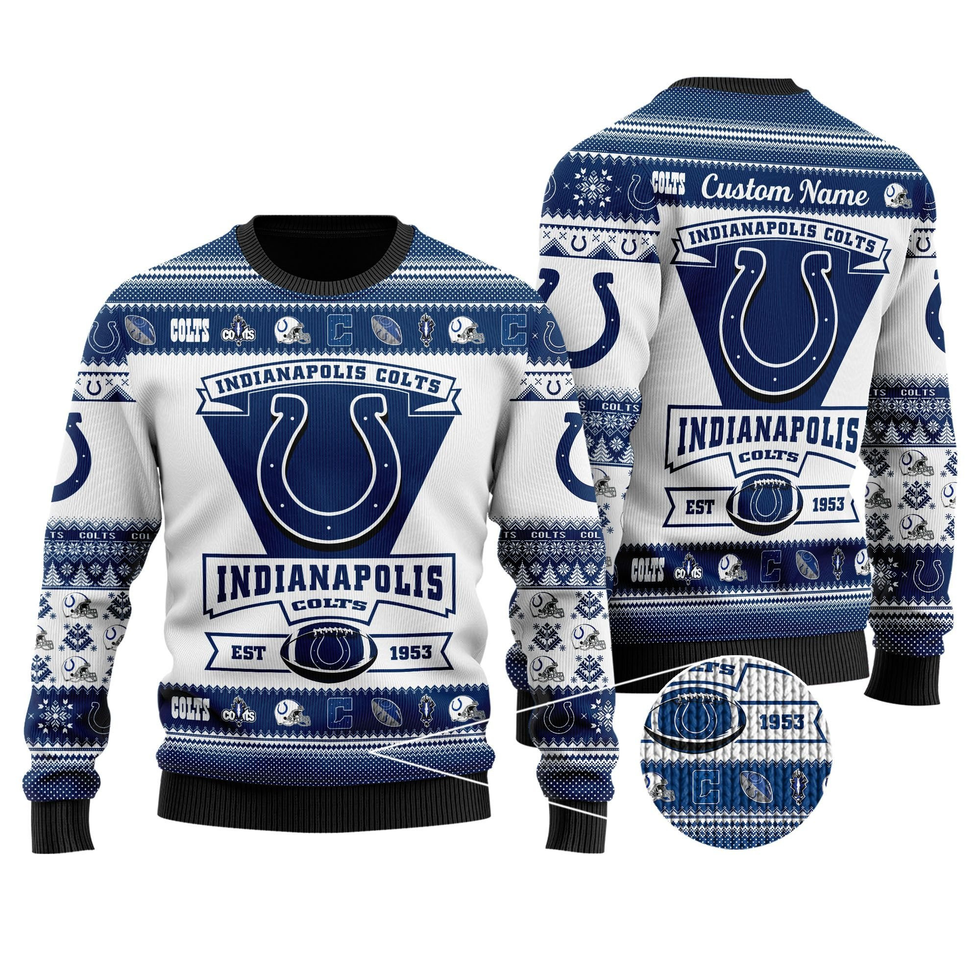 Indianapolis Colts Football Team Logo Custom Name Personalized Ugly Christmas Sweater Adult 3D Funny Matching for family - Image 2