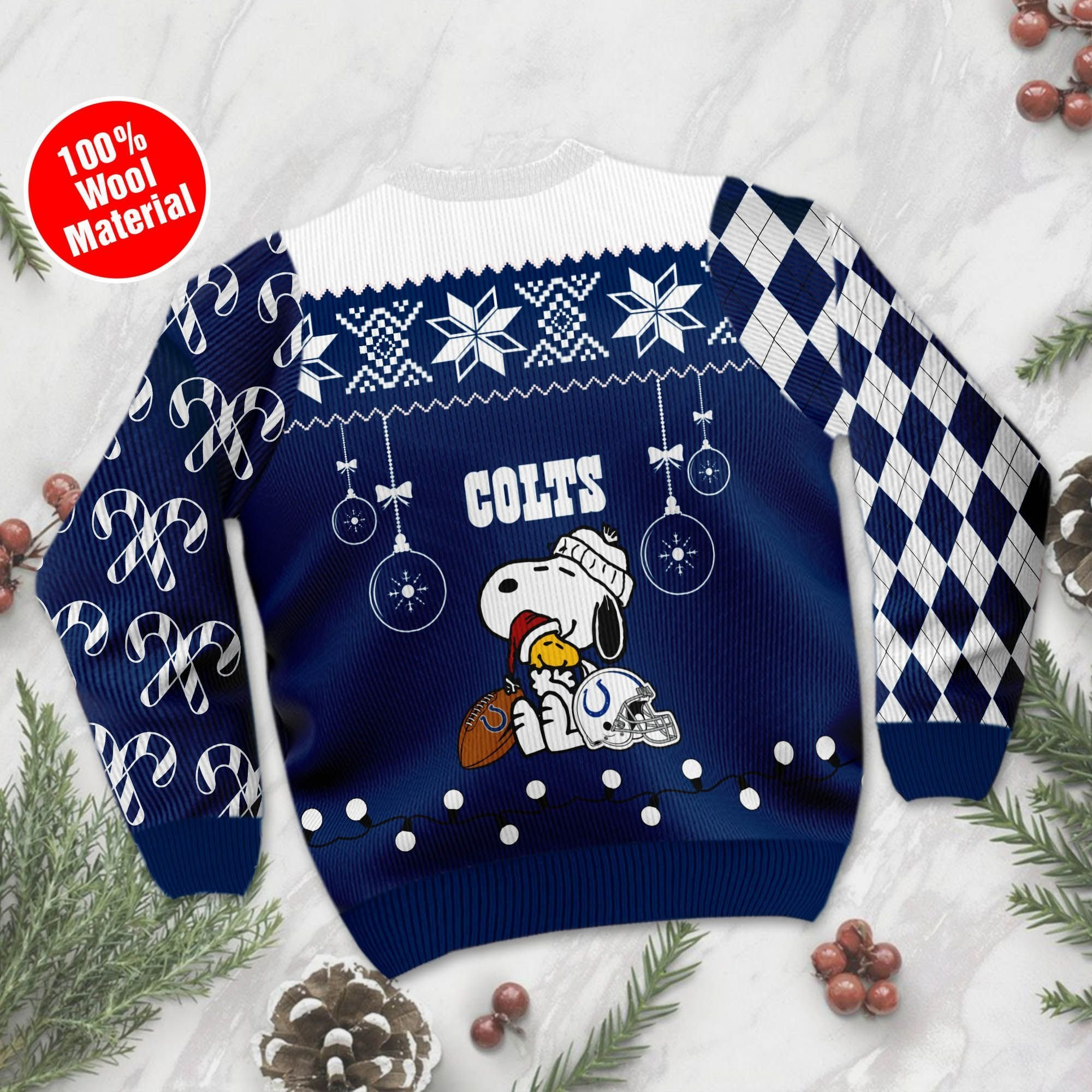 Indianapolis Colts Funny Charlie Brown Peanuts Snoopy Ugly Christmas Sweater Adult 3D Funny Matching for family - Image 3
