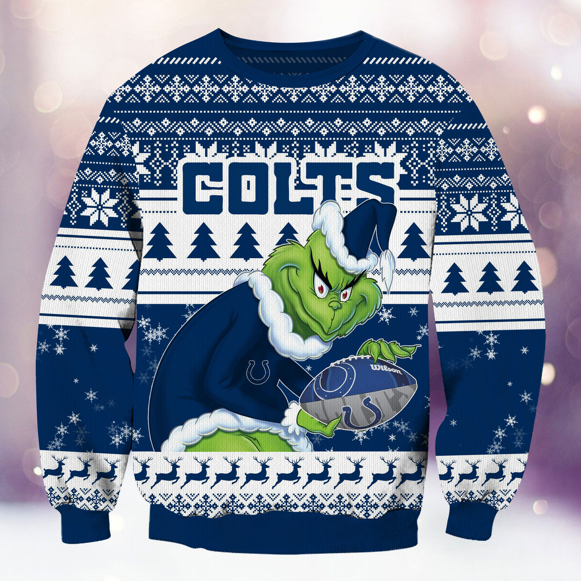 Indianapolis Colts Grinch Ugly Christmas Sweater Adult 3D Funny Matching for family - Image 2