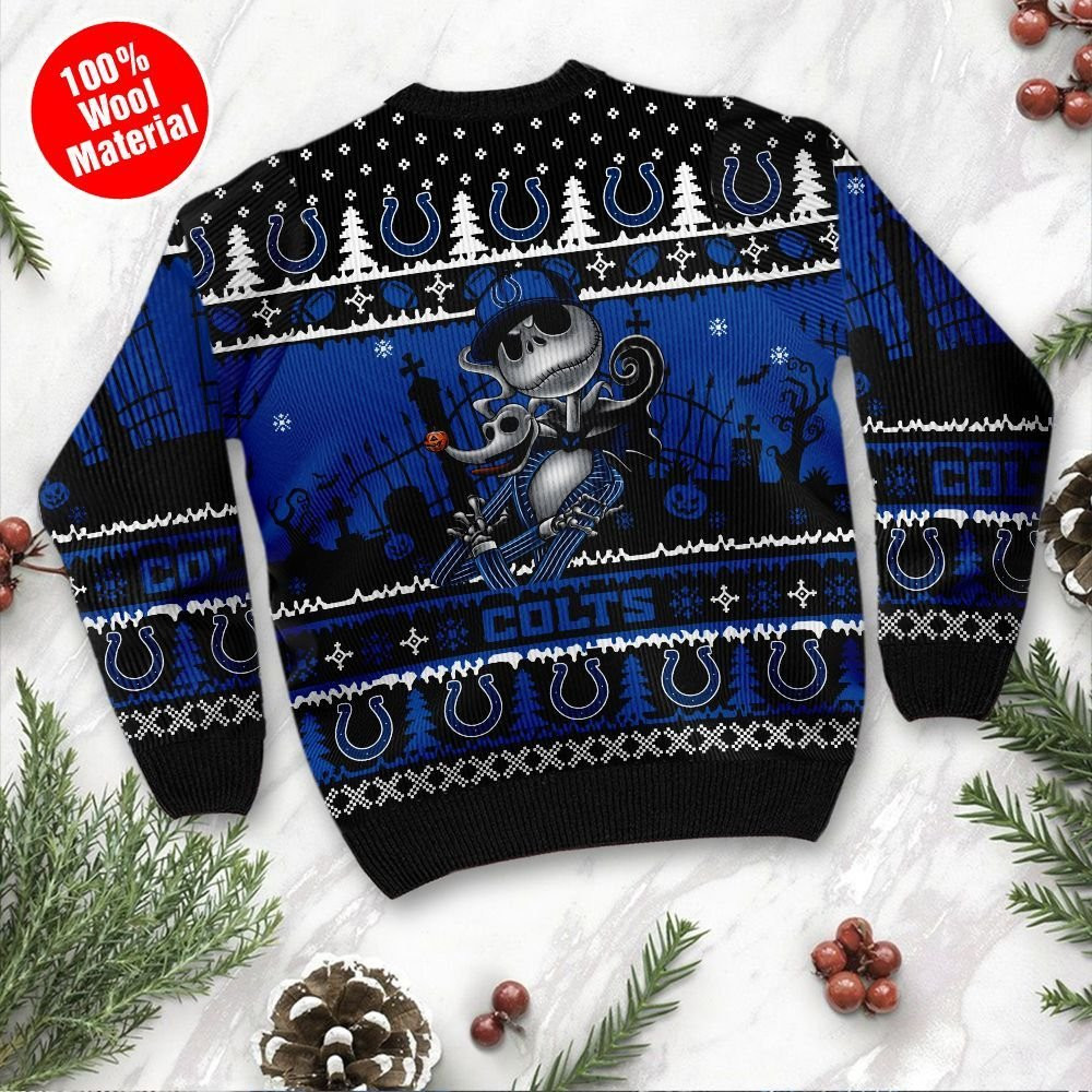 Indianapolis Colts Jack Skellington Halloween Ugly Christmas Sweater Adult 3D Funny Matching for family - Image 3