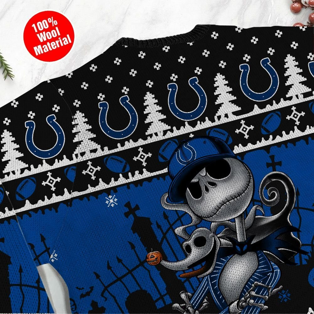 Indianapolis Colts Jack Skellington Halloween Ugly Christmas Sweater Adult 3D Funny Matching for family - Image 5