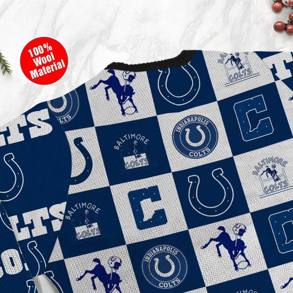 Indianapolis Colts Logo Checkered Flannel Ugly Christmas Sweater Adult 3D Funny Matching for family - Image 5