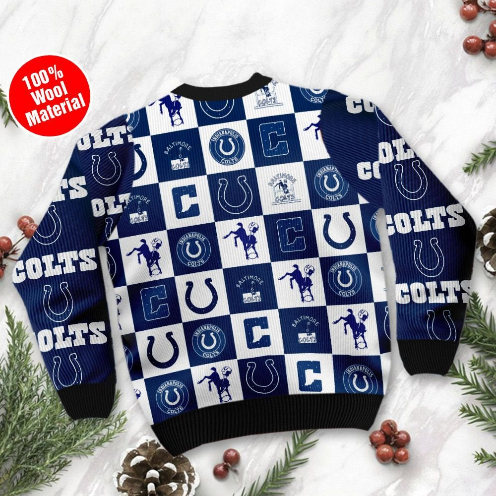 Indianapolis Colts Logo Checkered Flannel Ugly Christmas Sweater Adult 3D Funny Matching for family - Image 3