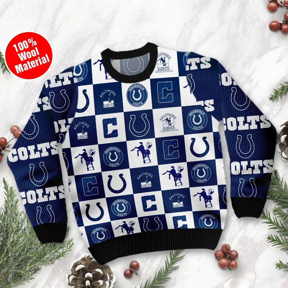 Indianapolis Colts Logo Checkered Flannel Ugly Christmas Sweater Adult 3D Funny Matching for family - Image 2