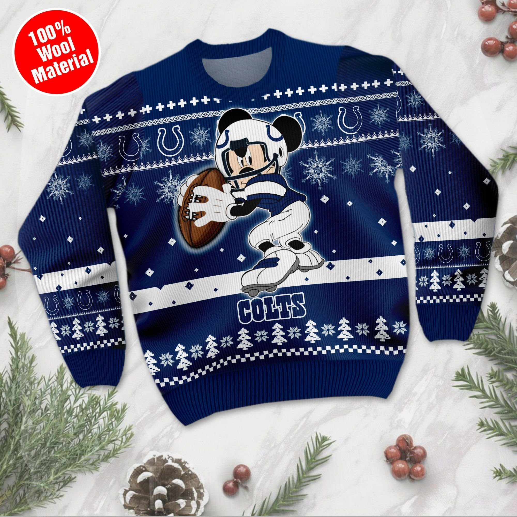 Indianapolis Colts Mickey Mouse Funny Ugly Christmas Sweater Adult 3D Funny Matching for family - Image 2