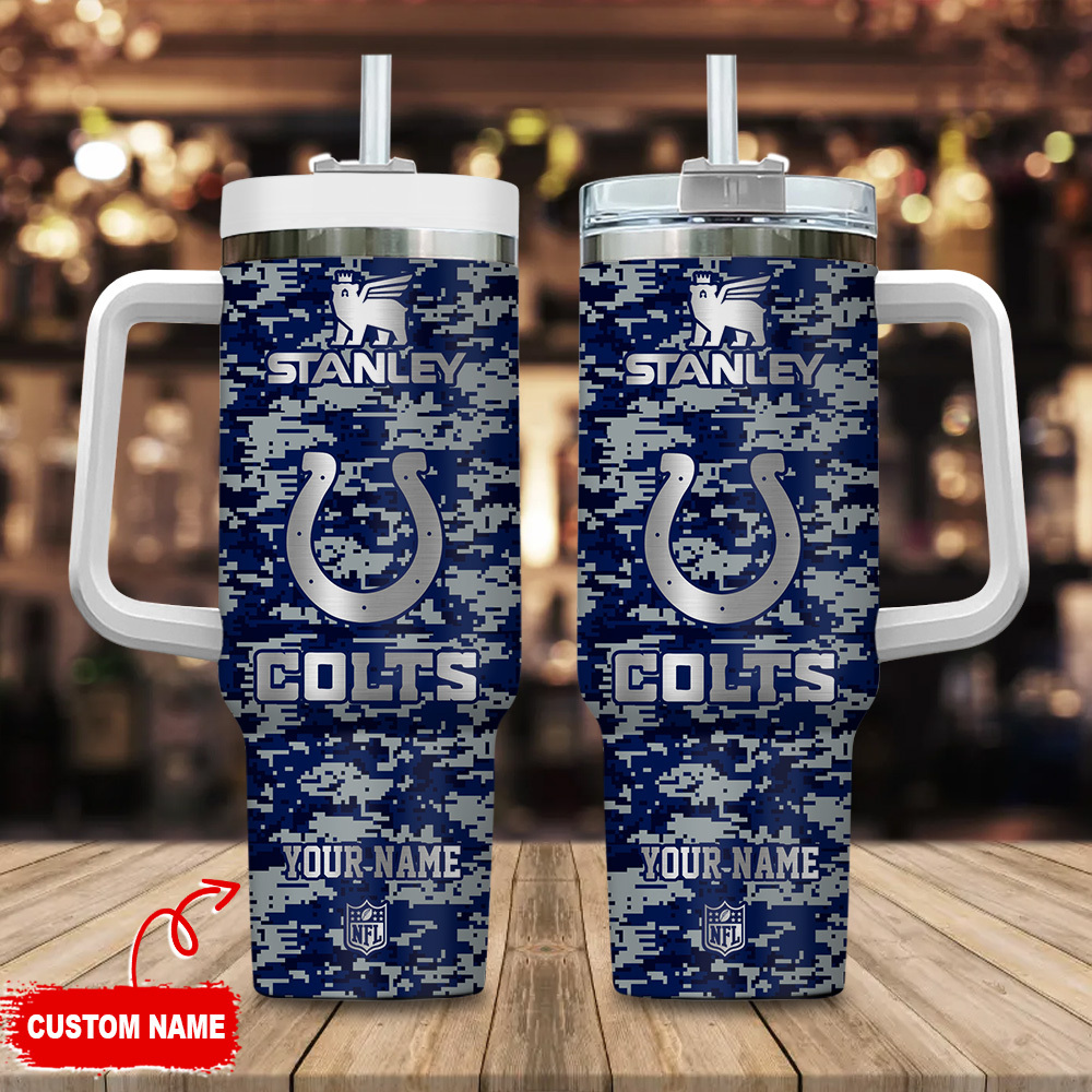 Indianapolis Colts NFL Camouflage Silver Logo Custom Stanley Cup 40 oz 30 oz Tumbler With HandleTVC2301111