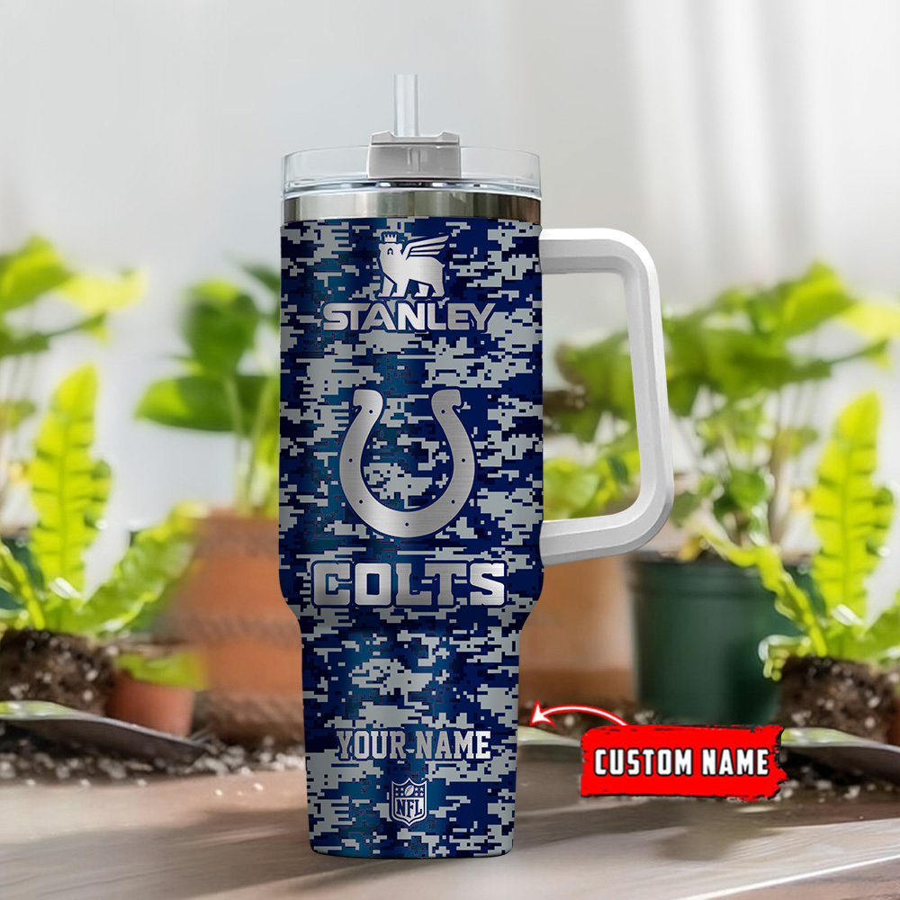 Indianapolis Colts NFL Camouflage Silver Logo Custom Stanley Cup 40 oz 30 oz Tumbler With HandleTVC2301111 - Image 2